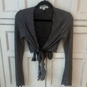 Urban Outfitters Shimmering Charcoal Tie-Front Cardigan